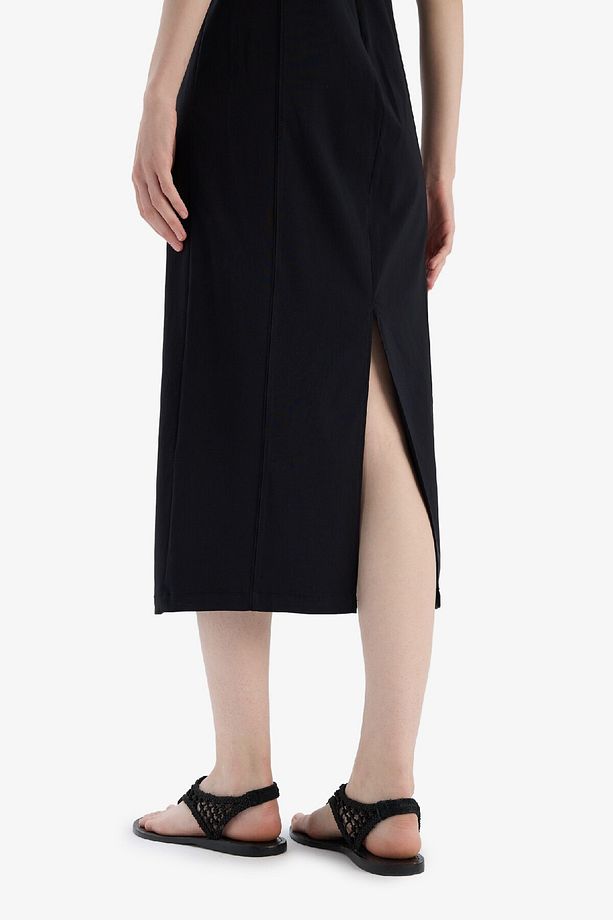 Bodycon Vücudu Saran Basic Düz Kare Yaka Askılı Maxi Elbise C5027ax25sp - 6