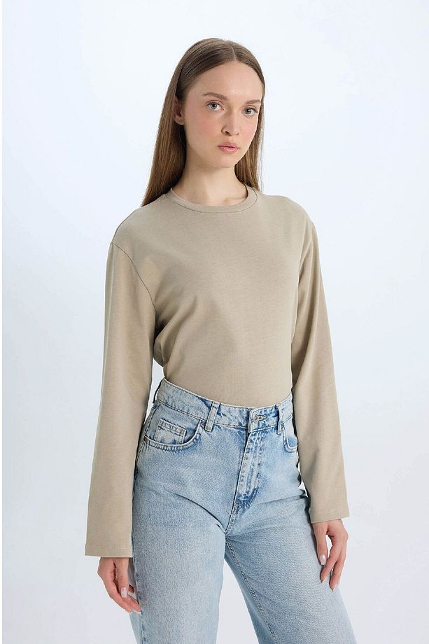 Regular Fit Bisiklet Yaka Basic Düz Uzun Kollu Tişört Tunik D4897AX24WN - 3