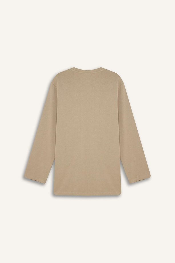 Regular Fit Bisiklet Yaka Basic Düz Uzun Kollu Tişört Tunik D4897AX24WN - 8