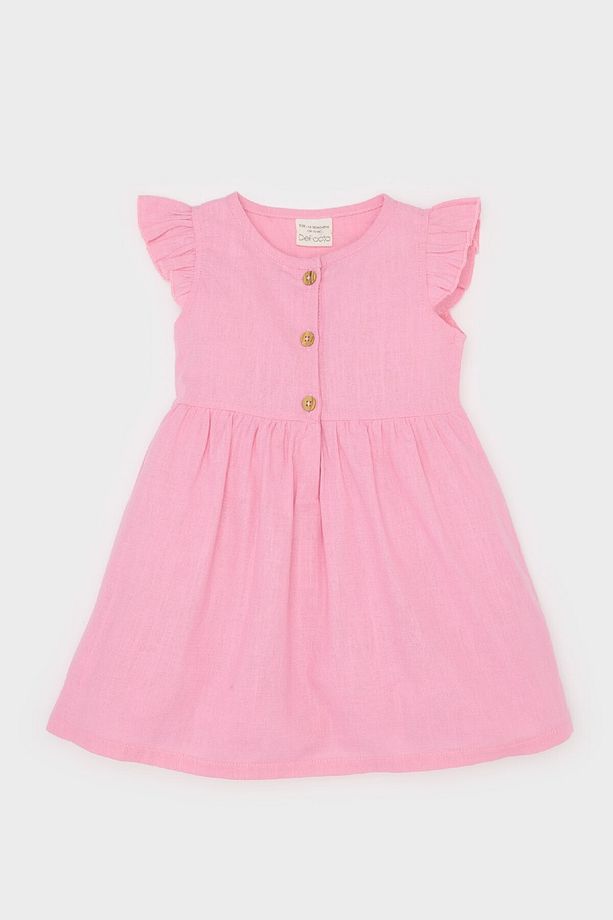 Kız Bebek Basic Düz Kısa Kollu Flamlı Poplin Yazlık Elbise Z7402a225sm - 1