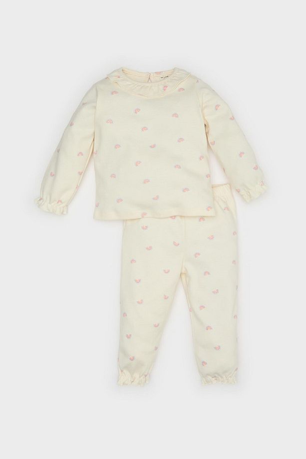 Kız Bebek Pijama Takımı Gökkuşağı Baskılı Uzun Kollu Üst Beli Lastikli Uzun Alt E1535a525sp - 3