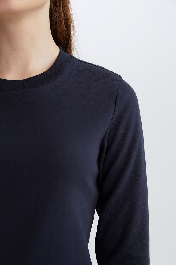 Regular Fit Bisiklet Yaka Basic Düz Pamuklu Uzun Kollu Tişört E0289ax25sp - 4