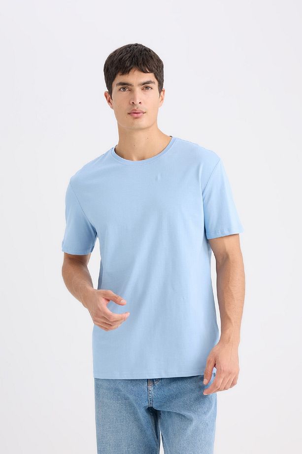 New Regular Fit Bisiklet Yaka Basic Düz Kısa Kollu Tişört E1091AXNS - 3