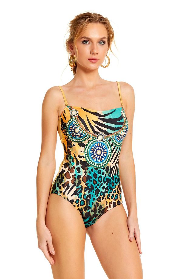 01-0015-1167 Kadın Leopar Desen Straplez Mayo - 3