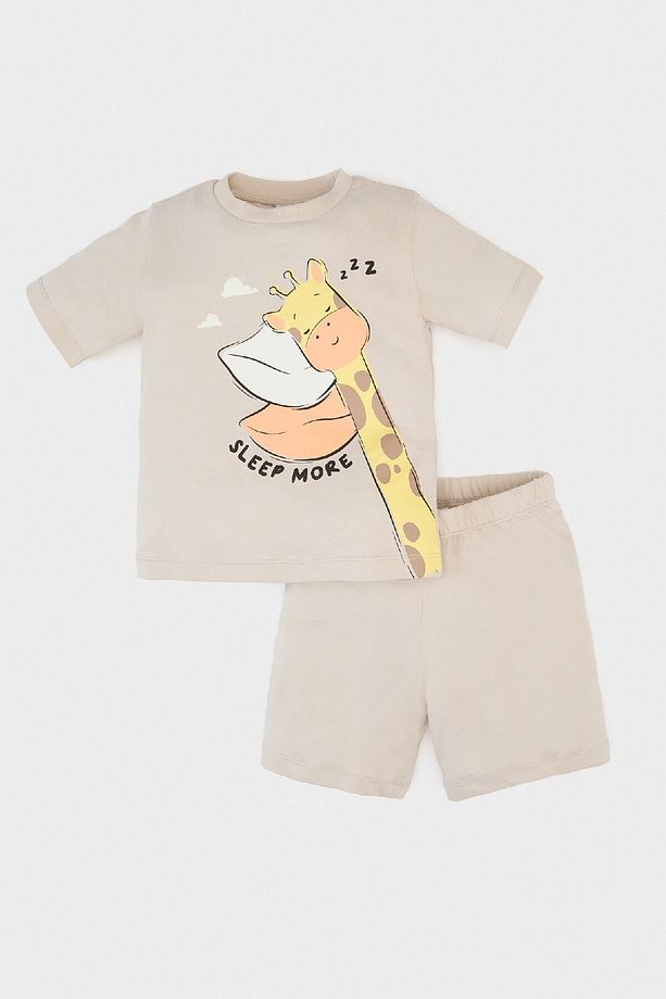 Erkek Bebek Pijama Takımı Zürafa Baskılı Kısa Kollu Penye Üst Şort E1179A525SM - 1