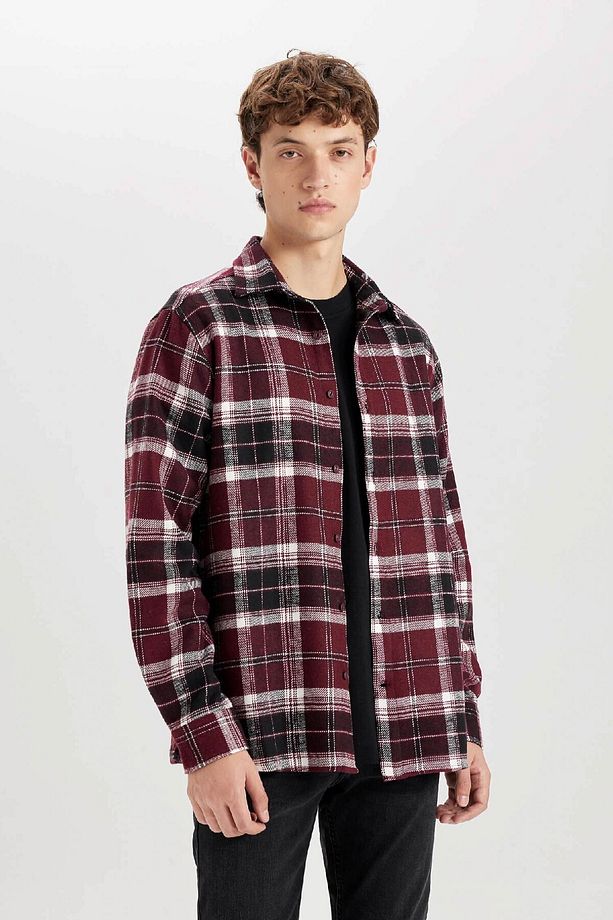 Regular Fit Polo Yaka Kareli Flanel Uzun Kollu Gömlek E0989ax24wn - 4