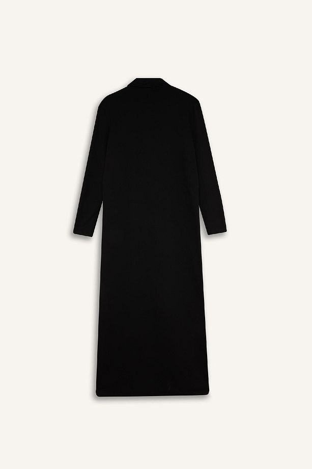 Regular Fit Gömlek Yaka Basic Düz Uzun Kollu Pike Maxi Elbise E1417ax24wn - 8