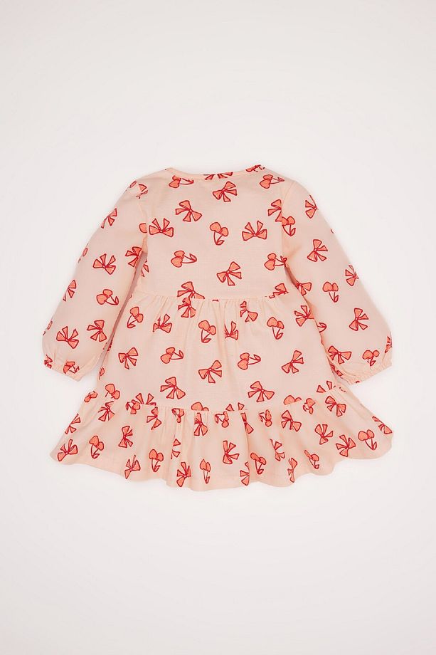Kız Bebek Fiyonk Desenli Uzun Kollu Twill Elbise D9564A525SP - 4
