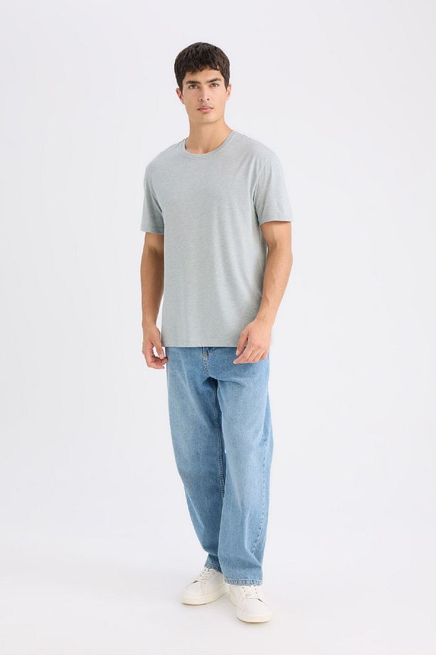 New Regular Fit Bisiklet Yaka Basic Düz Kısa Kollu Tişört E1091AXNS - 2