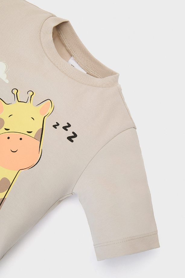 Erkek Bebek Pijama Takımı Zürafa Baskılı Kısa Kollu Penye Üst Şort E1179A525SM - 3