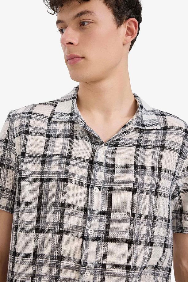 Regular Fit Polo Yaka Kareli Yazlık Pamuklu Kısa Kollu Gömlek D7661AX25SP - 3