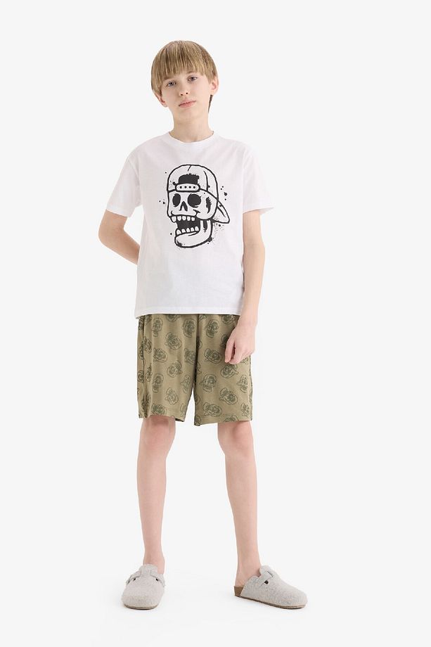 Erkek Çocuk Pijama Takımı Baskılı Kısa Kollu Üst Beli Lastikli Şort E0019a825sm - 1