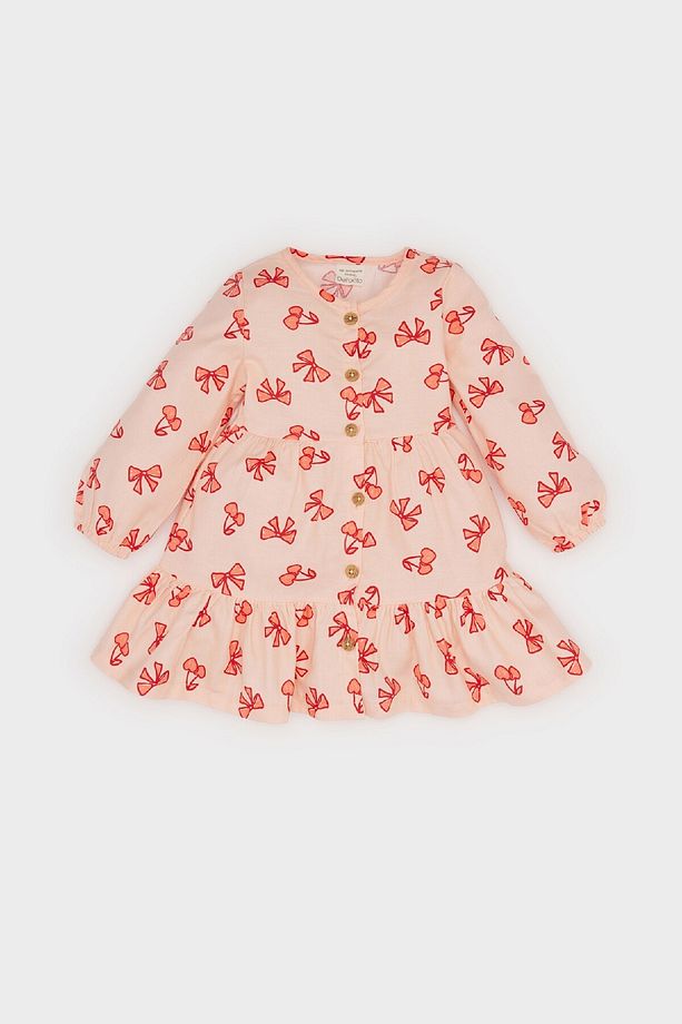 Kız Bebek Fiyonk Desenli Uzun Kollu Twill Elbise D9564A525SP - 1