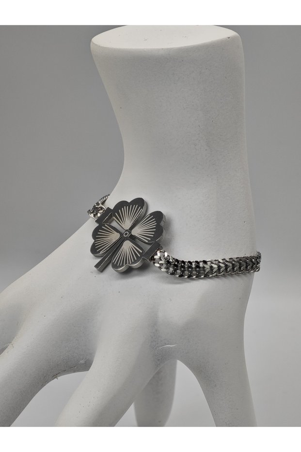 Silver Color Plated Clover Stainless Steel Bracelet, Daily Life, Wedding, Engagement