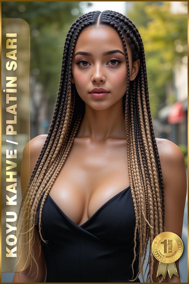 Afrika Örgüsü Ve Rasta İçin Sentetik Saç - 2 Renkli / Koyu Kahve-Platin Sarı - 4