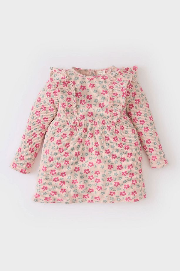 Kız Bebek Çiçekli Uzun Kollu Waffle Elbise D9563A525SP - 1