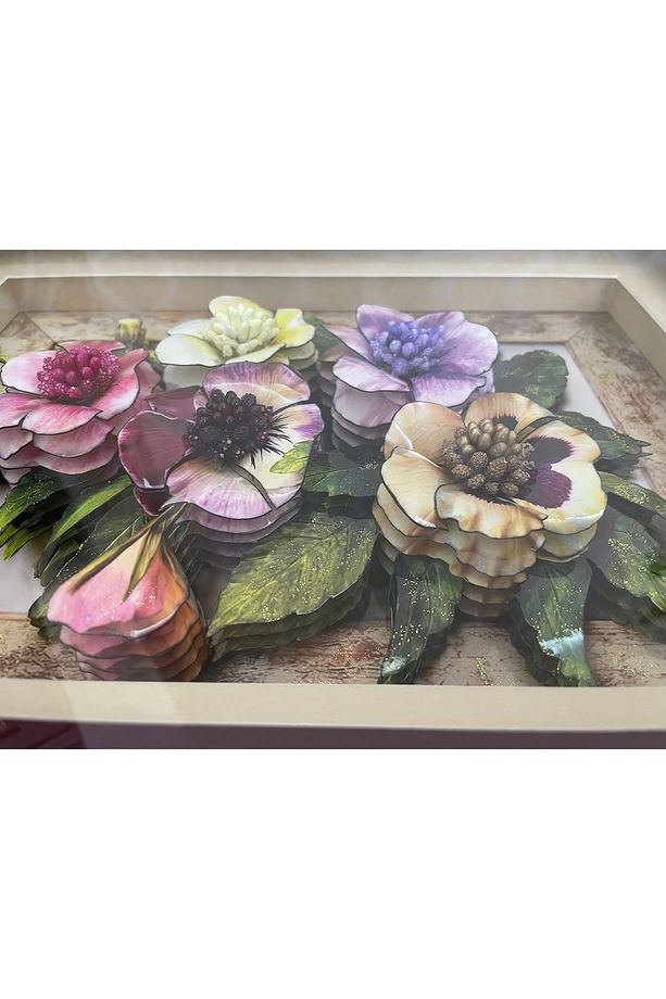 3D Rölyef El Yapımı Çay Tepsisi, Çiçek Figürlü Rölyef Tepsi, 3D Relief Table, 45x35 cm Rölyef Tablo - 8