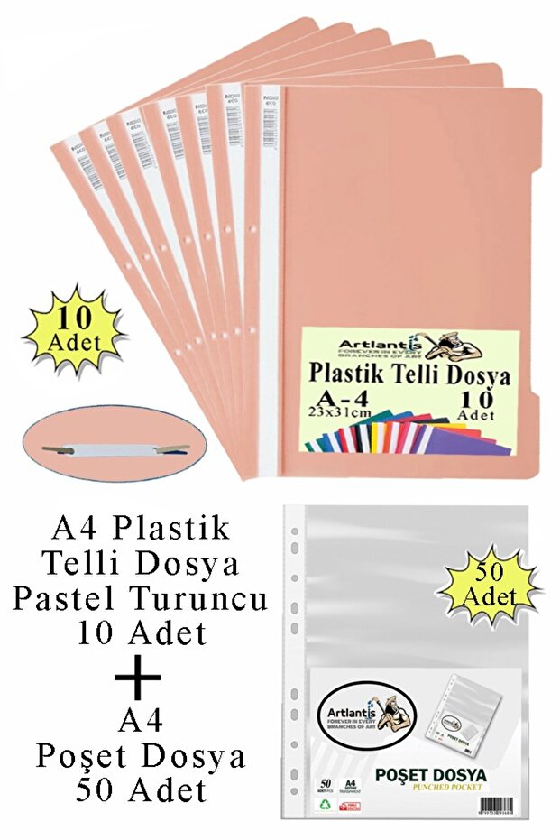Telli Dosya Plastik A4 10 lu ve Poşet Dosya 50 li 1 Paket Ekonomik Kaliteli Şeffaf Kapak Telli Dosya - 1