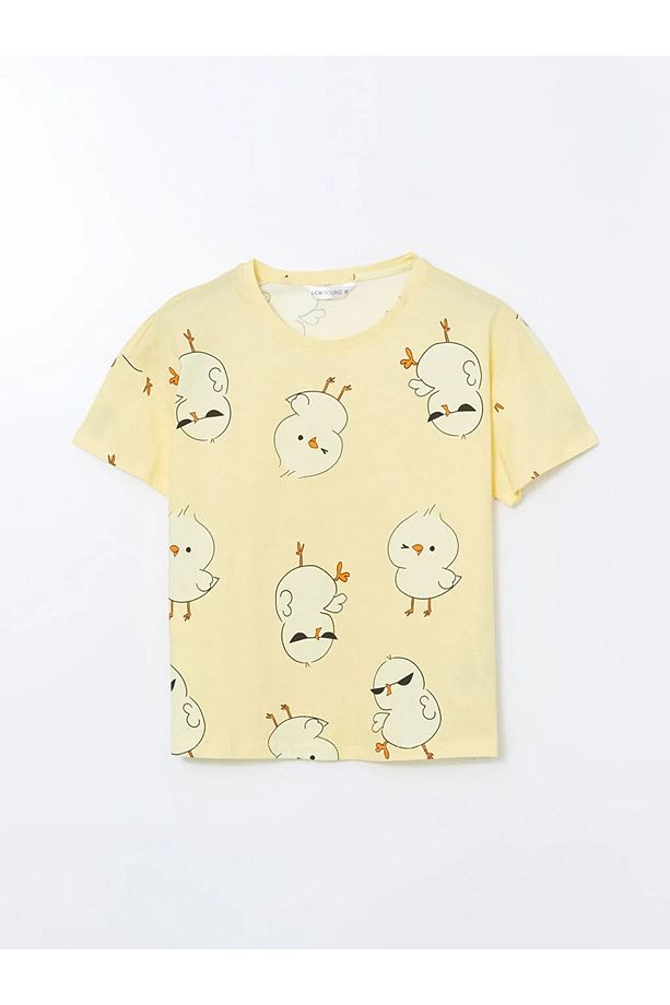 LCW Young Sarı Bisiklet Yaka Baskılı Kadın Şortlu Pijama Takımı - 2