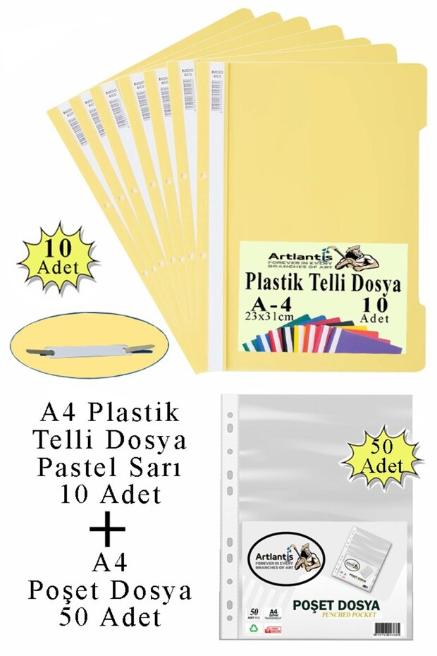 Telli Dosya Plastik A4 10 lu ve Poşet Dosya 50 li 1 Paket Ekonomik Kaliteli Şeffaf Kapak Telli Dosya - 1