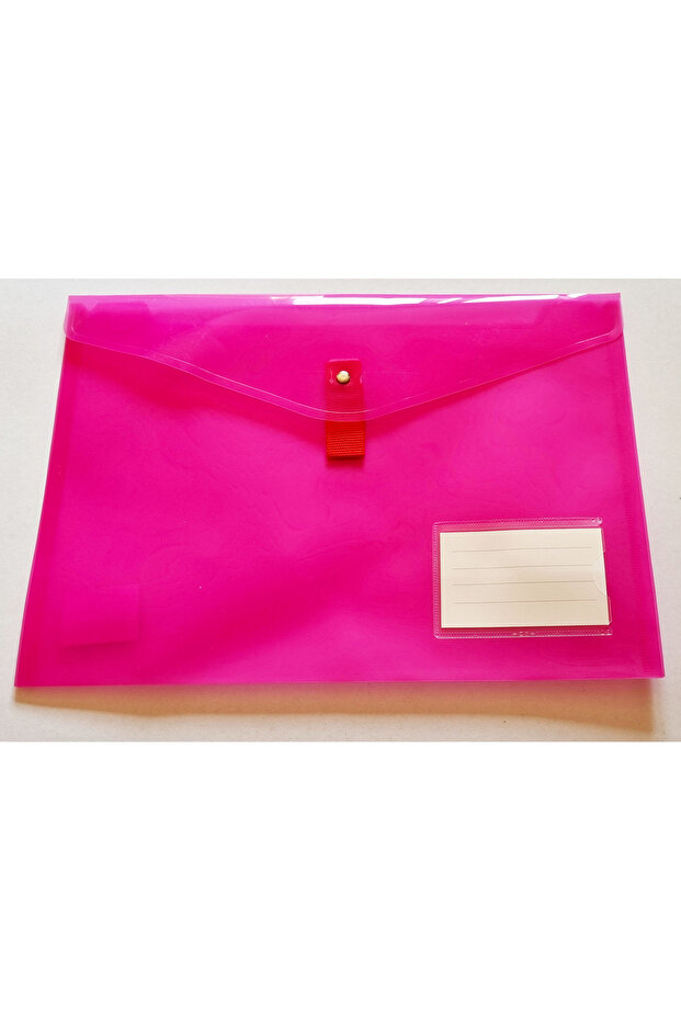 Renkli Şeffaf Kalın A4 Cırtlı Dosya Cepli Dosya - Pembe - 1