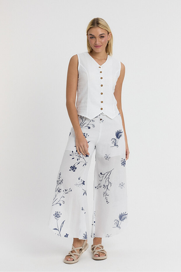 Women's Trousers - Voile Flower Branch Patterned Shalwar Trousers - 2130