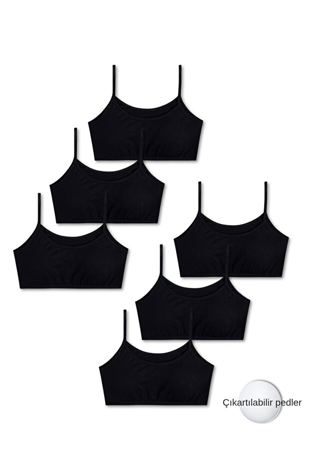 95% Cotton Girls' Lycra Combed Cotton Thin Straps Padded Training Bra Set of 6 / Half Tank Top