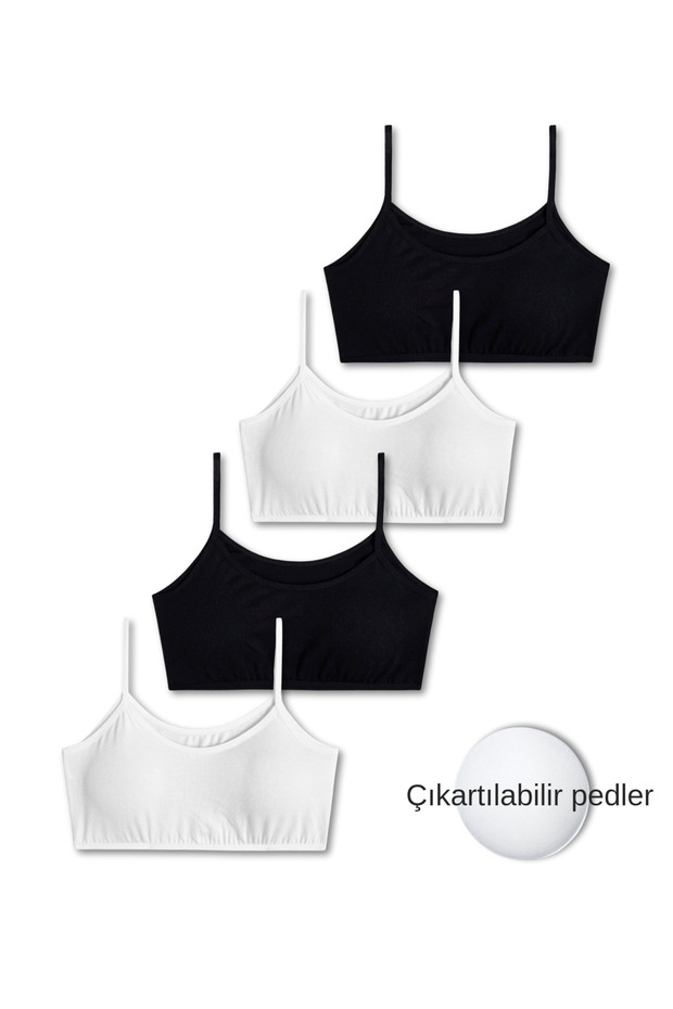 95% Cotton Girls' Lycra Combed Cotton Thin Straps Padded Training Bra Set of 4 / Half Tank Top