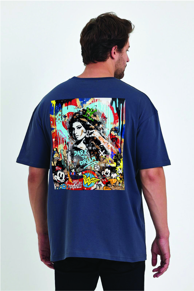 Lenithra Dare to Dream Back Printed Unisex Oversize Smoked T-Shirt