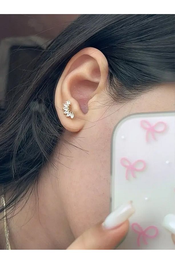 Gold Helix Tragus Snug Conch Daith Earlobe Çelik Yaprak Kıkırdak Küpe Piercing - 3