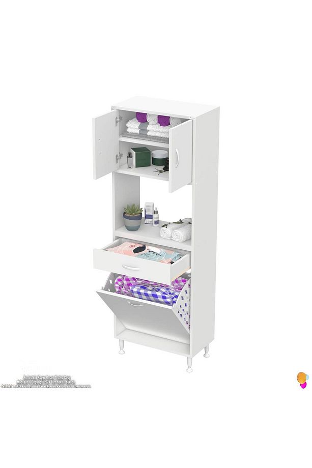 ARDA 55x173x32,5 cm 1 Çekmece 1 Göz Sepetli ve 3 Raf Akıllı Dolap ile Dağınıklığa Son - 5