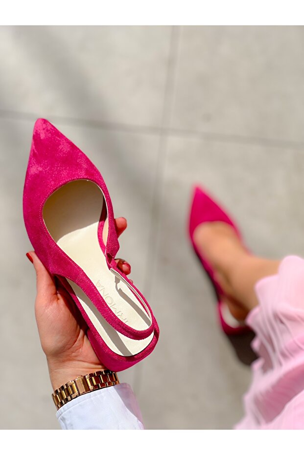 MARIA Fuchsia Calf Suede Heeled Sandals Shoes