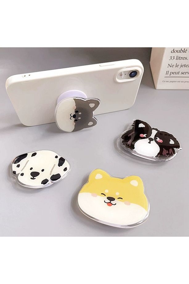 Popsocket Telefon Tutacağı Köpek Desenli Sevimli Yapışkanlı Masaüstü Stand için Tutacak - 5