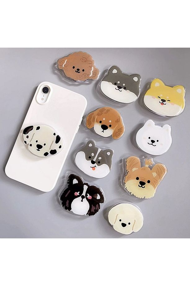 Popsocket Telefon Tutacağı Köpek Desenli Sevimli Yapışkanlı Masaüstü Stand için Tutacak - 4