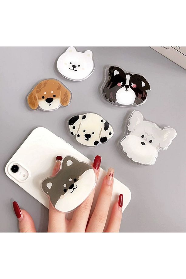 Popsocket Telefon Tutacağı Köpek Desenli Sevimli Yapışkanlı Masaüstü Stand için Tutacak - 5