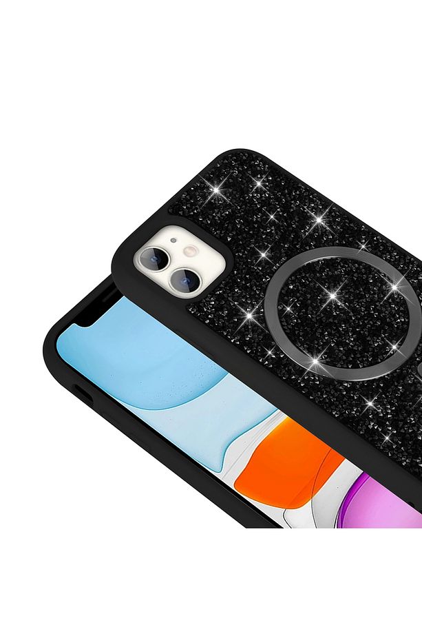 iPhone 11 Kılıf Kum Taşlı Kristal Görünümlü Simli Parlak Renkli Magsafe Mozaik Kapak - 2