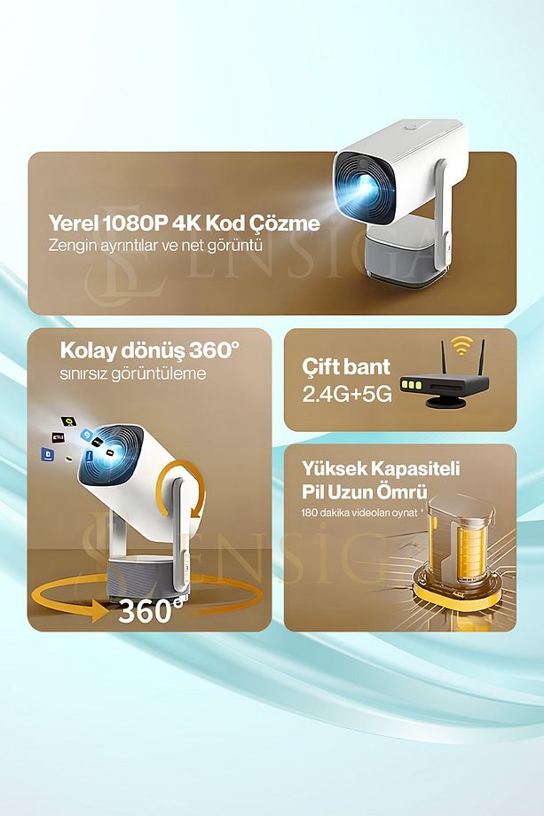 Şarjlı 1080p Max 4k Projektör, 3d Destekli Memc Hdr10 Speaker Hoparlörlü Projektör 200 Ansi Lümen - 5