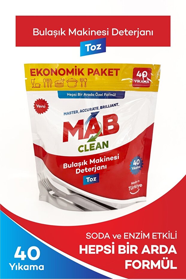 MABCLEAN Hepsi Bir Arada Toz Bulaşık Makinesi Deterjanı 40 Yıkama Ekonomik Paket 660gr