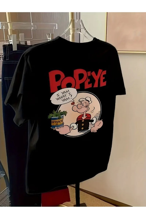Popay Graphic Print T-Shirt, 100%, Comfortable Loose Fit, Knitted Fabric, Alphabet Pattern, Summer T-Shirt