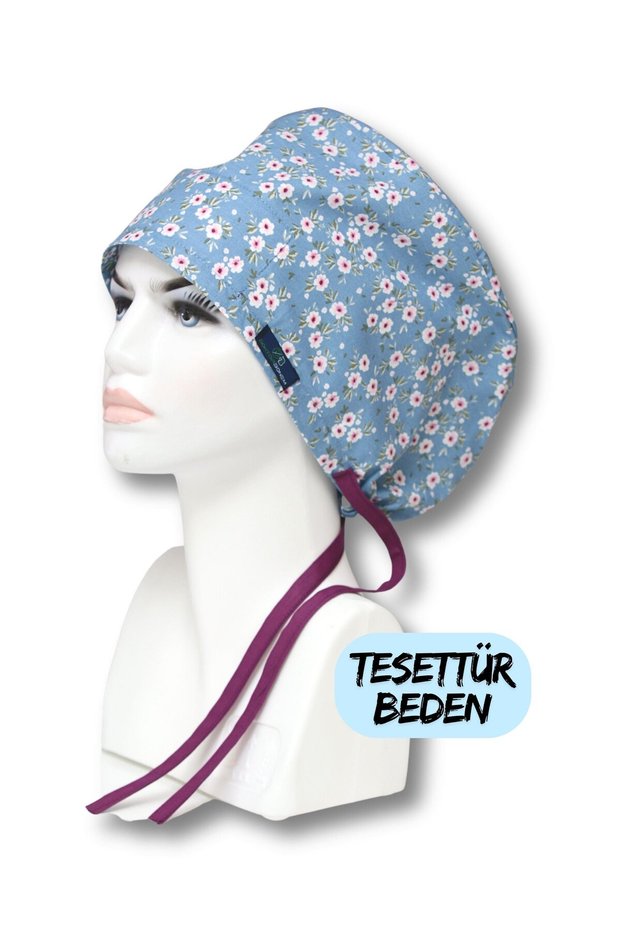 Hijab Size Blue Flower Garden Surgical Bonnet Doctor Nurse Healthcare Hospital Bonnet