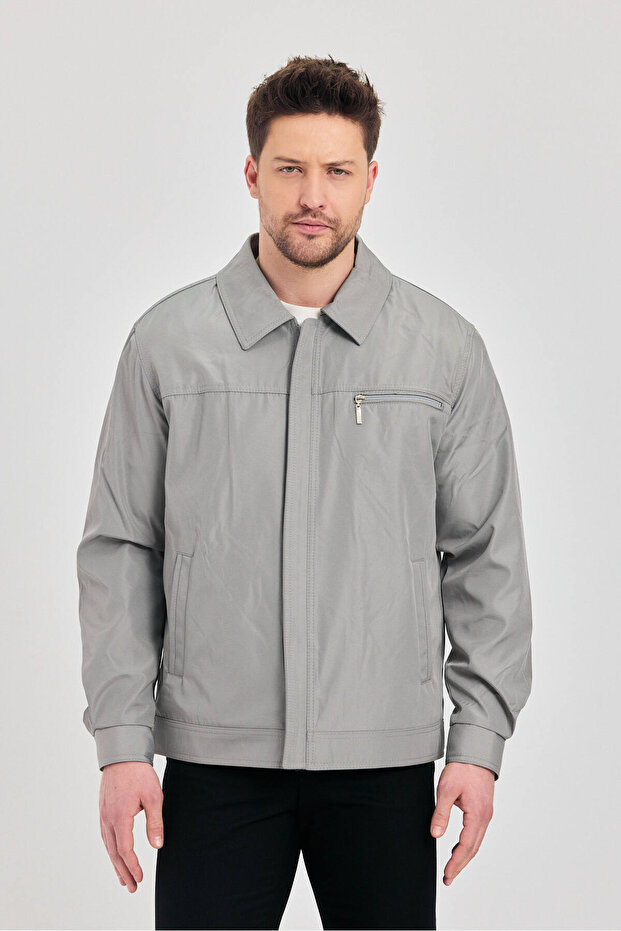 Men's Gray Classic Collar Seasonal Coat & Jacket