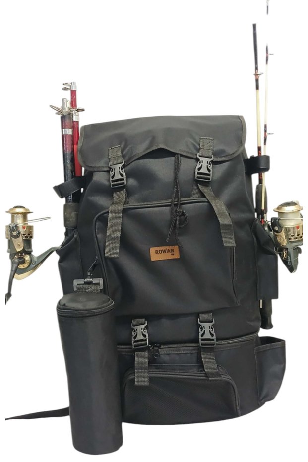 Camping, Fishing Backpack with Thermal Compartment + Thermal Flask Bag, Fishing Rod Holder 62*41*22