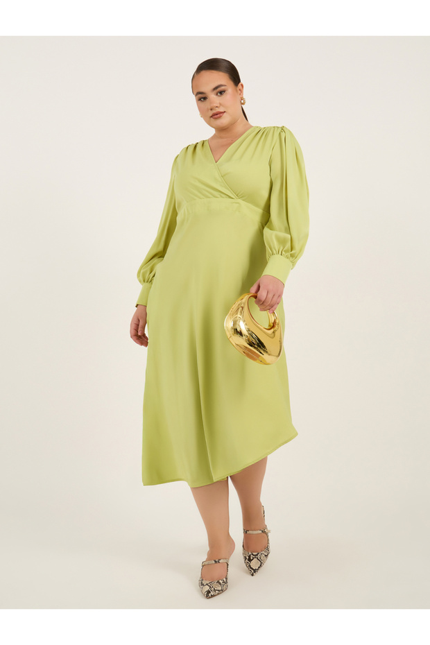 Plus Size Plain Long Sleeves A-Line Midi Dress
