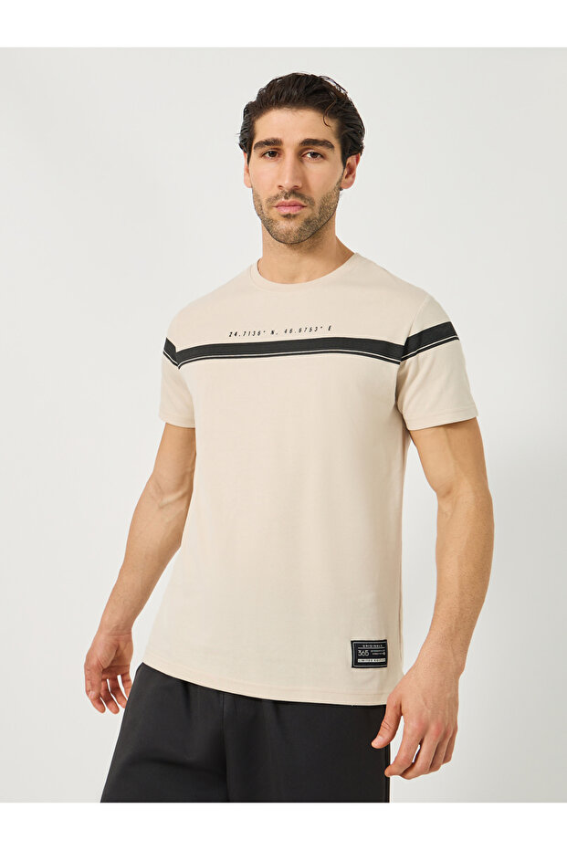 Contrast Panel Slogan Print Regular Fit T-Shirt with Badge Detail