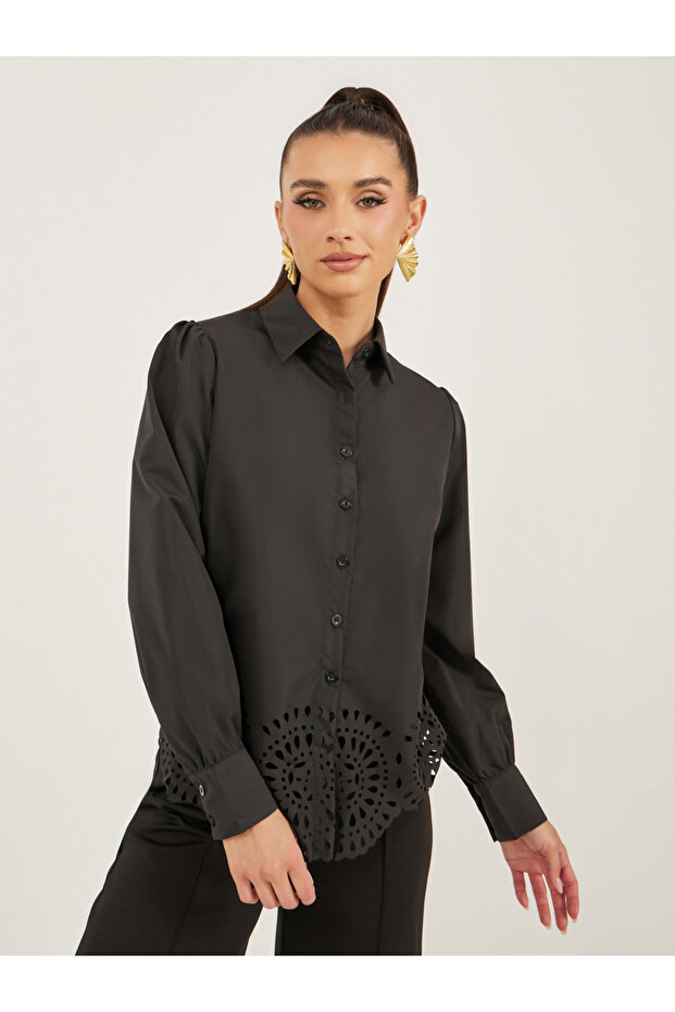 Schiffli Hem Regular Fit Spread Collar Shirt