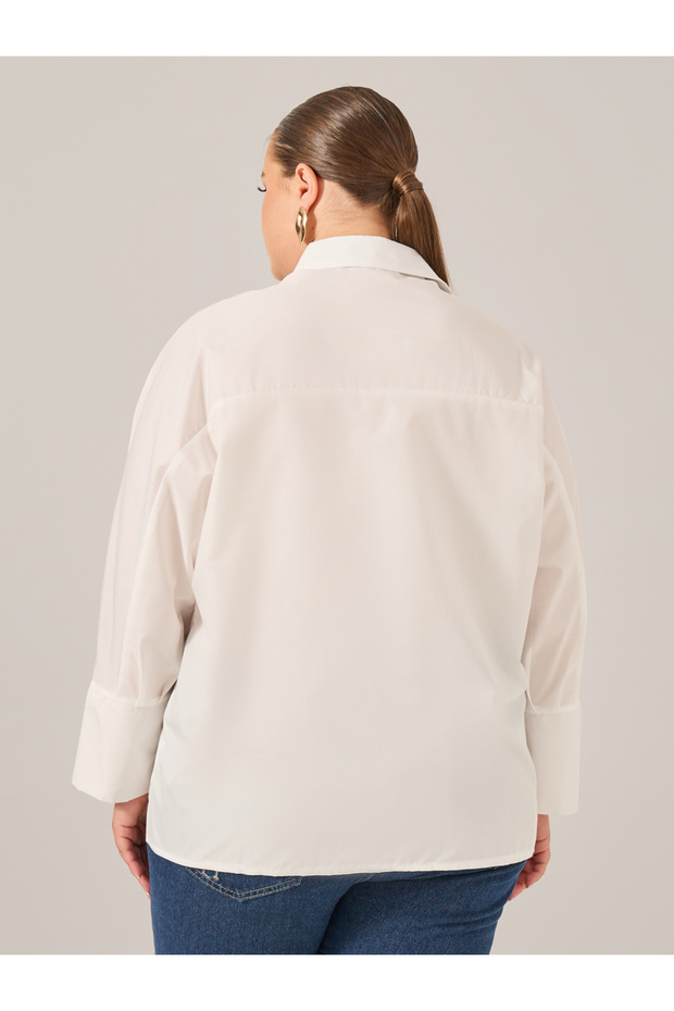 Plus Size Solid Long Sleeves Oversized Shirt - 4