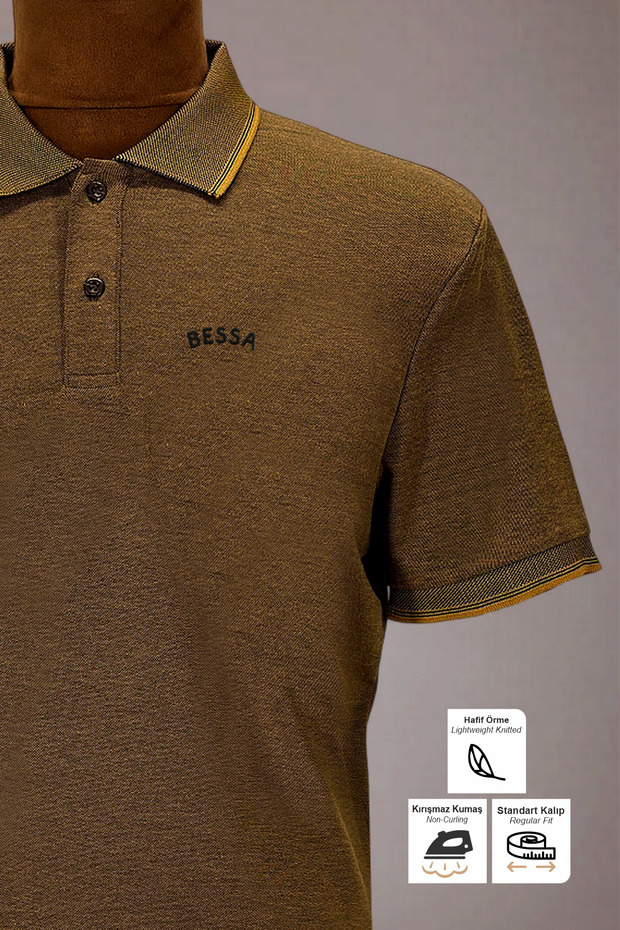 Men's Brown Polo Neck T-Shirt Printed Armband Without Pocket Without Curling Soft Texture