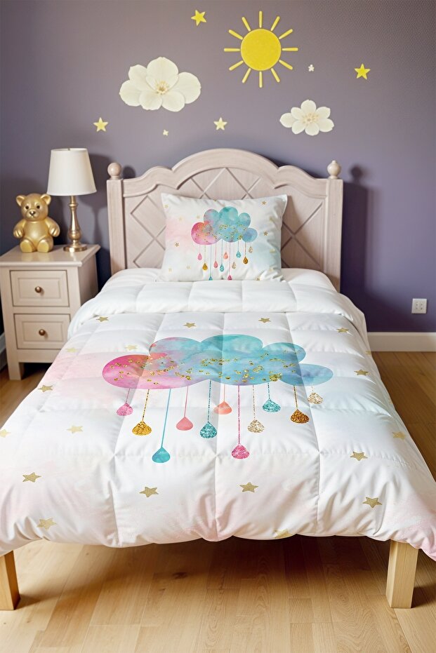 Dream Cloud Patterned Single Quilt and Pillowcase - 2