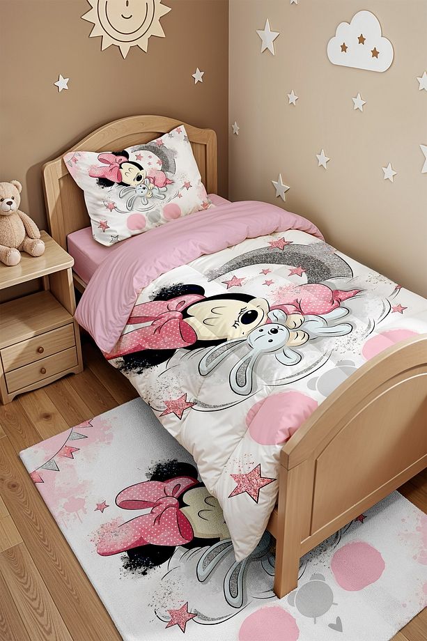 Uyuyan Minnie Desenli Tek Kişilik Yorgan ve Yastık Kılıfı - 4