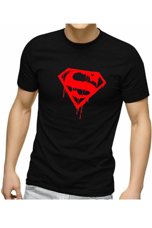 Printed Superman Death Men's Unisex Oversize Crew Neck Printed T-Shirt White Black Gray Tshirt